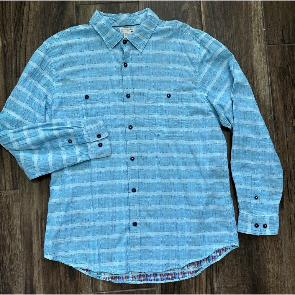 Carbon 2 Cobalt Shirt Men Large Blue Colorful Geometric Soft Flannel Lightweight - Picture 2 of 7